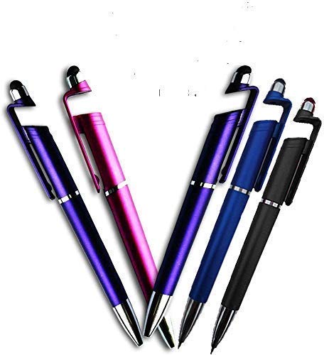 Universal 3 in 1 Ballpoint Function Stylus Pen with Mobile Stand Holder, Writing Pen ,Screen Wipe for All Android Touchscreen Mobile Phones and Tablets (Multi-Color) ( 2 Pack ) - Image 3