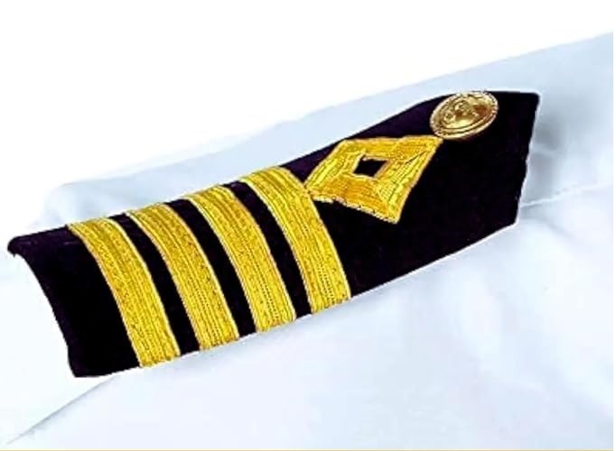Hard Epaulettes | Uniform Accessory | Professional Emblem | Sturdy & Washable 4 Gold Stripe Shoulder Insignia For Merchant Navy Captain | Set 1 - Image 2