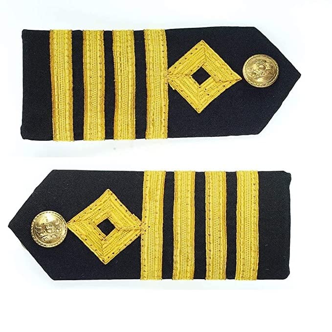 Hard Epaulettes | Uniform Accessory | Professional Emblem | Sturdy & Washable 4 Gold Stripe Shoulder Insignia For Merchant Navy Captain | Set 1
